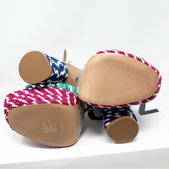 SCHUTZ SHULIS NAVY PINK WHITE BRAIDED PLATFORM HEELS SANDALS WOMENS SZ 7 - Picture 5 of 9